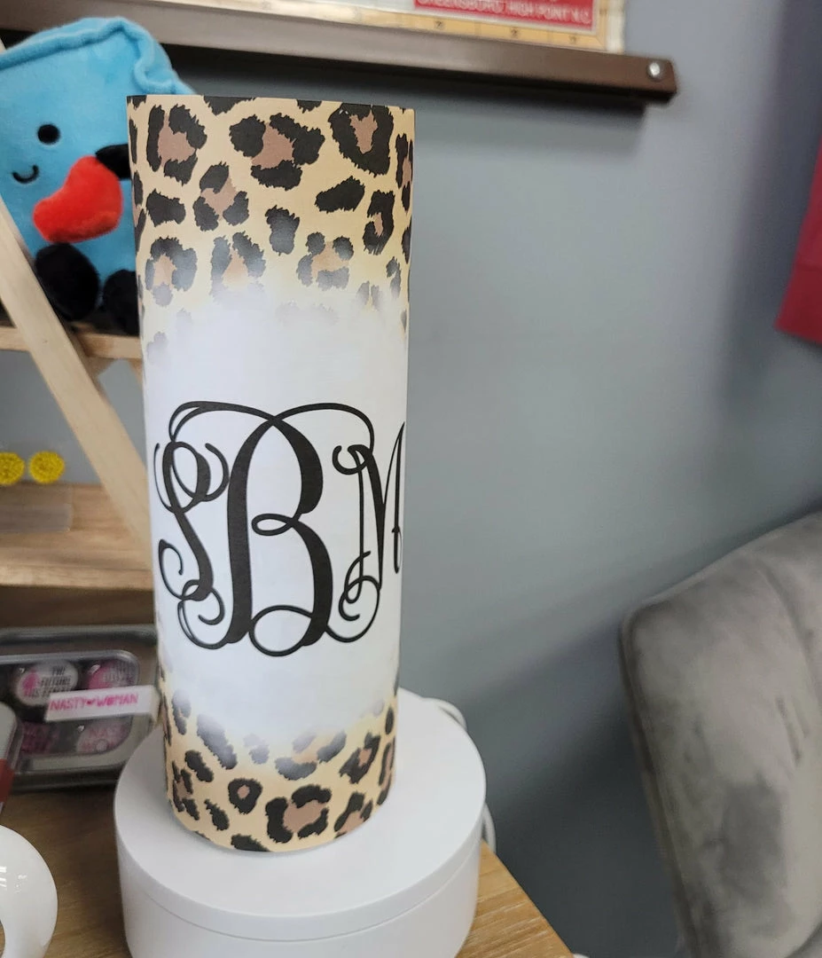 Hustle & Heart NC Leopard Print Vine Monogram Stainless Steel 20oz Tumbler Monogram Tees