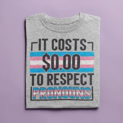 Hustle And Heart NC It Costs $0 To Respect Pronouns Graphic Tee LGBTQIA+ Pride/Equality