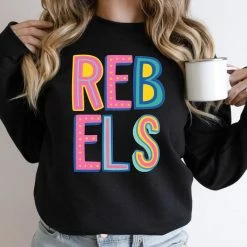 Hustle And Heart NC Colorful Block Mascots Rebels Colorful Graphic Tee