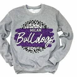 Hustle & Heart NC Faux Glitter Leopard Circle Designs Milan Bulldogs Grey Leopard Circle