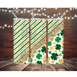 Hustle & Heart NC St. Patrick's Day Shamrocks And Stripes St Patricks Day 20oz Skinny Tumbler