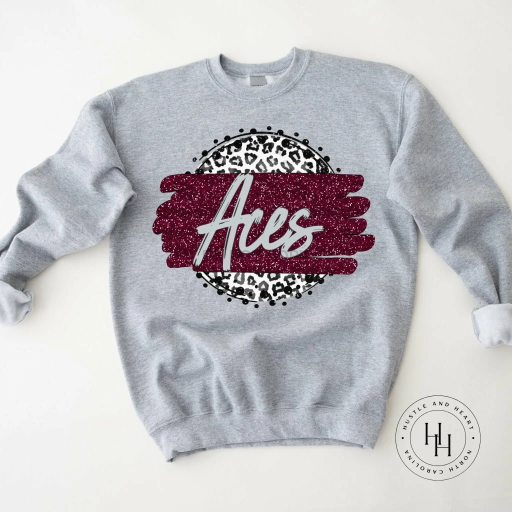 Hustle & Heart NC Faux Glitter Leopard Circle Designs Aces Grey Leopard Circle Graphic Tee