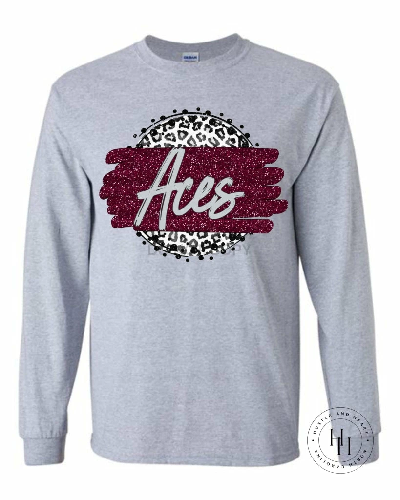 Hustle & Heart NC Faux Glitter Leopard Circle Designs Aces Grey Leopard Circle Graphic Tee