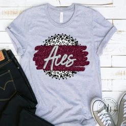 Hustle & Heart NC Faux Glitter Leopard Circle Designs Aces Grey Leopard Circle Graphic Tee