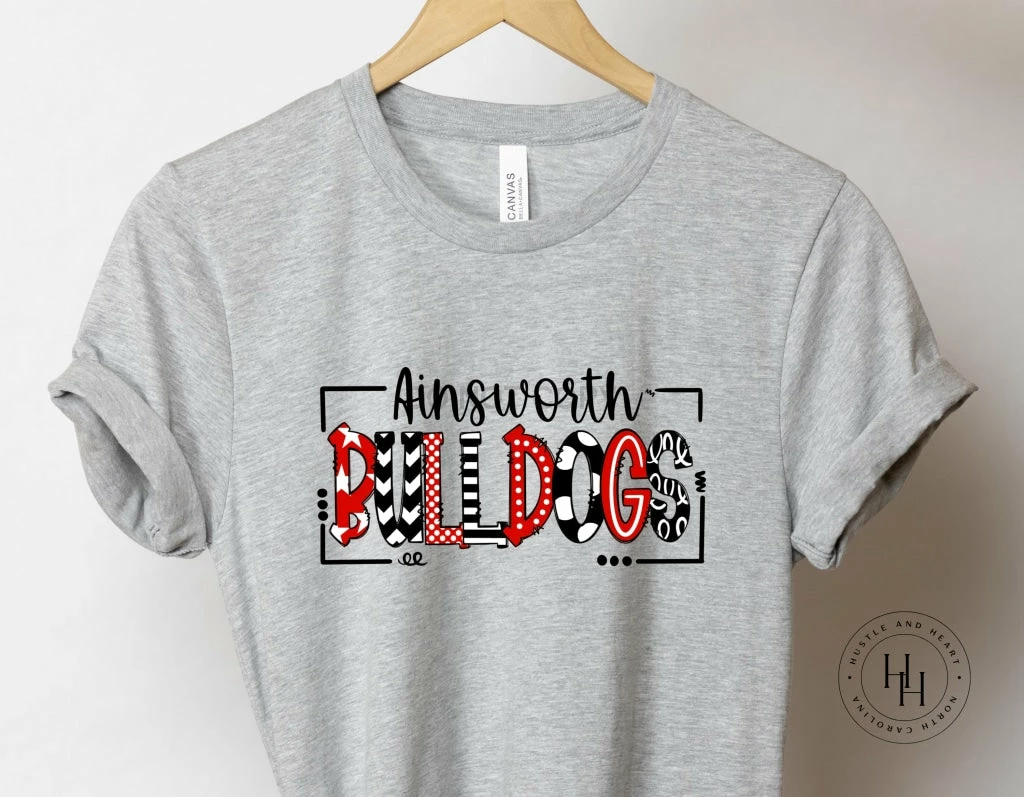 Hustle & Heart NC School Doodle Designs Ainsworth Bulldogs Doodle Graphic Tee