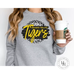 Hustle & Heart NC Arcadia Valley Tigers Grey Leopard Graphic Tee