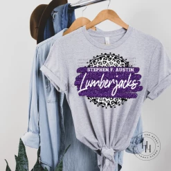 Hustle & Heart NC Austin Lumberjacks Grey Leopard Graphic Tee