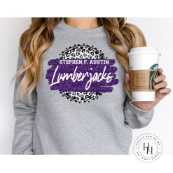 Hustle & Heart NC Austin Lumberjacks Grey Leopard Graphic Tee