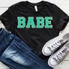 Hustle And Heart NC BABE Turq/Gold Faux Chenille Letters Graphic Tee