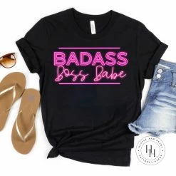 Hustle And Heart NC Badass Boss Babe Graphic Tee Neon Mascots