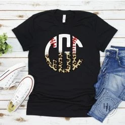 Hustle & Heart NC Baseball Leopard Monogram Graphic Tee