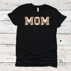 Hustle And Heart NC Faux Chenille And Glitter Letter Patch Tees Baseball MOM Faux Chenille Letters Graphic Tee