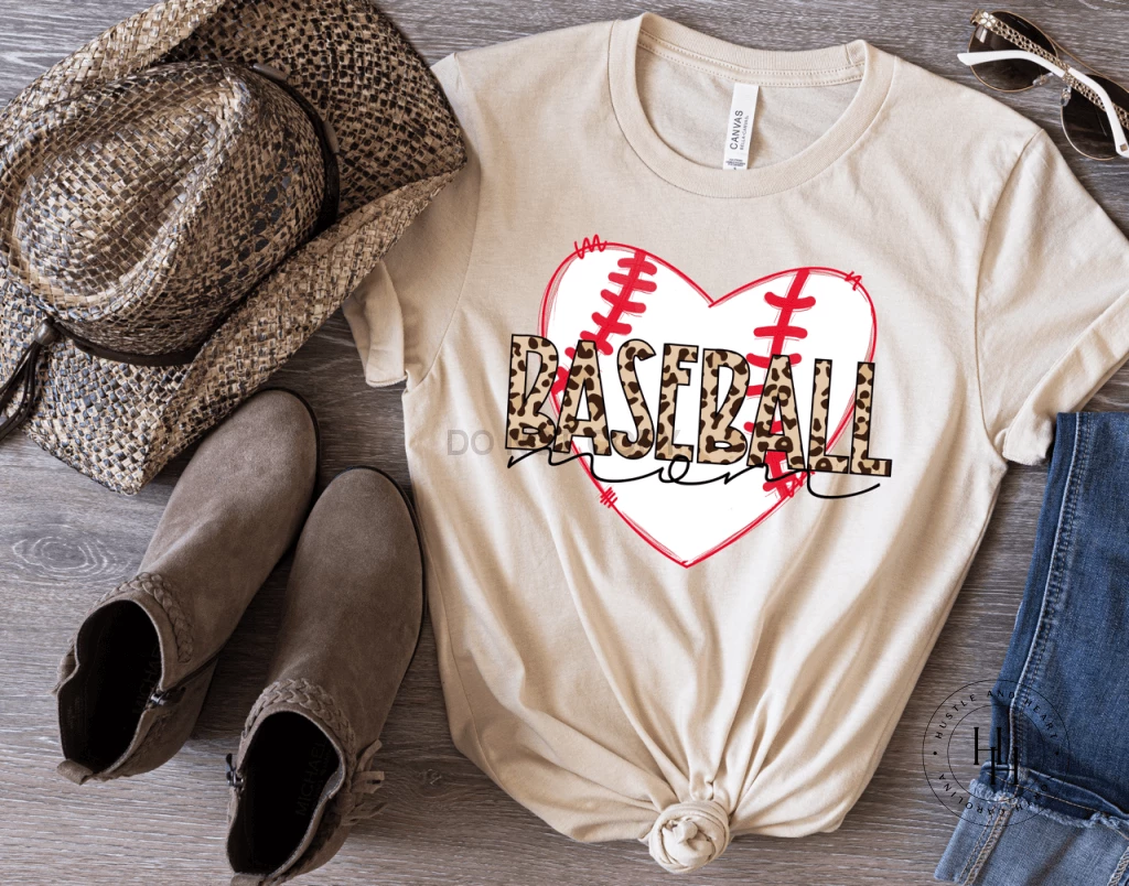 Hustle & Heart NC Baseball Mom Leopard Graphic Tee Mascot Pride