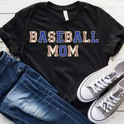 Hustle And Heart NC Baseball Mom Royal Blue Faux Chenille Letters Graphic Tee