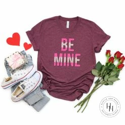 Hustle & Heart NC Valentine's Day Be Mine Hot Pink And Hearts Split Graphic Tee