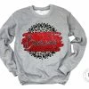 Hustle & Heart NC Faux Glitter Leopard Circle Designs Bearcats Red/Black With White Outline