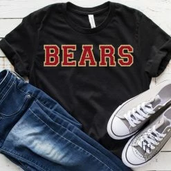 Hustle And Heart NC Bears Red/Gold Faux Chenille Letters Graphic Tee Faux Chenille And Glitter Letter Patch Tees