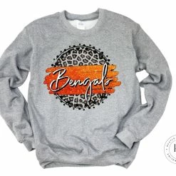 Hustle & Heart NC Bengals Orange/White With Black Outline Faux Glitter Leopard Circle Designs