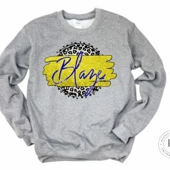 Hustle & Heart NC Blaze Yellow/Blue W White Outline And Grey Leopard