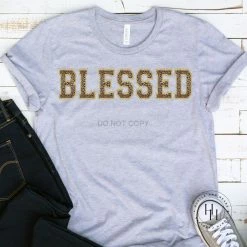 Hustle And Heart NC Blessed Leopard Faux Chenille Letters Graphic Tee