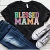 Hustle And Heart NC Blessed Mama Faux Chenille Letters Graphic Tee Faux Chenille And Glitter Letter Patch Tees