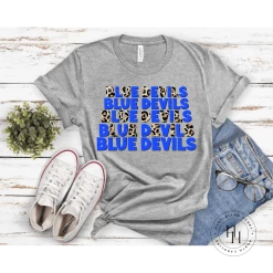 Hustle & Heart NC Repeating Mascot Designs Blue Devils Blue Repeating Graphic Tee