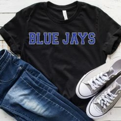 Hustle And Heart NC Blue Jays Faux Chenille Letters Graphic Tee Faux Chenille And Glitter Letter Patch Tees
