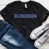 Hustle And Heart NC Faux Chenille And Glitter Letter Patch Tees BlueBirds Blue Faux Chenille Letters Graphic Tee