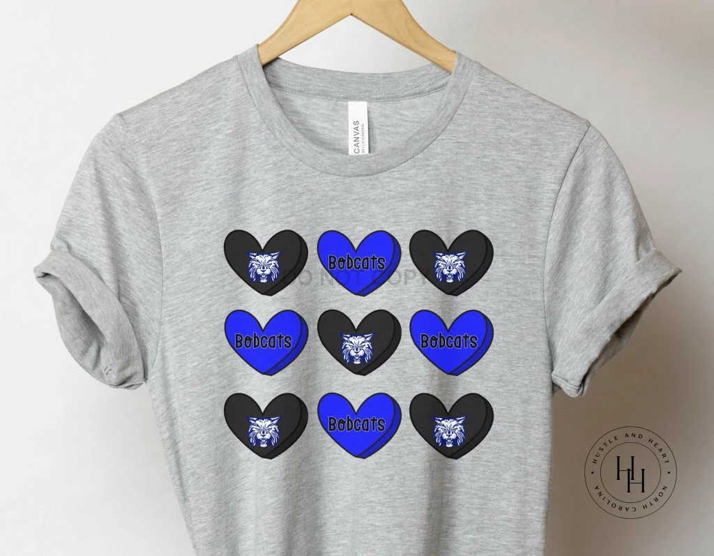 Hustle & Heart NC Valentine's Day Bobcats Blue And Black Conversation Heart Graphic Tee