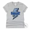 Hustle And Heart NC Faux Chenille And Glitter Letter Patch Tees Bobcats Blue/Grey Bolt Graphic Tee