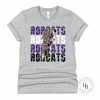 Hustle And Heart NC Bobcats Purple, White, Black Lightning Bolt Graphic Tee Lightning Bolt Designs