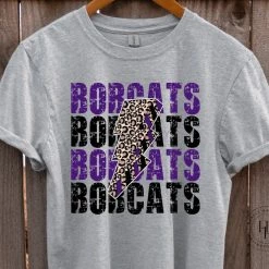 Hustle And Heart NC Lightning Bolt Designs Bobcats Purple/Black Lightning Bolt Graphic Tee