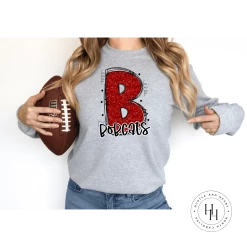 Hustle & Heart NC Bobcats Red Glitter Varsity Doodle