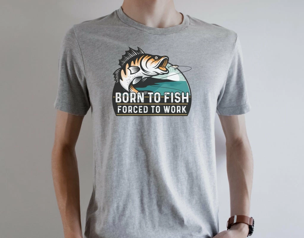 Hustle And Heart NC Born To Fish Forced To Work Graphic Tee Father's Day