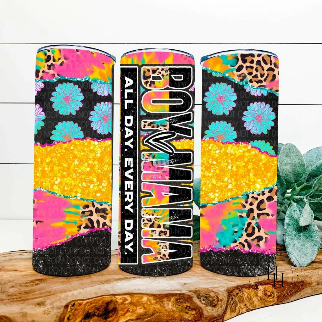 Hustle & Heart NC Tumbler Of The Week Boy Mama All Day Everyday Leopard Floral Completed 20oz Skinny Tumbler