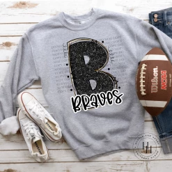 Hustle & Heart NC Braves Black/Gold Glitter Varsity Doodle