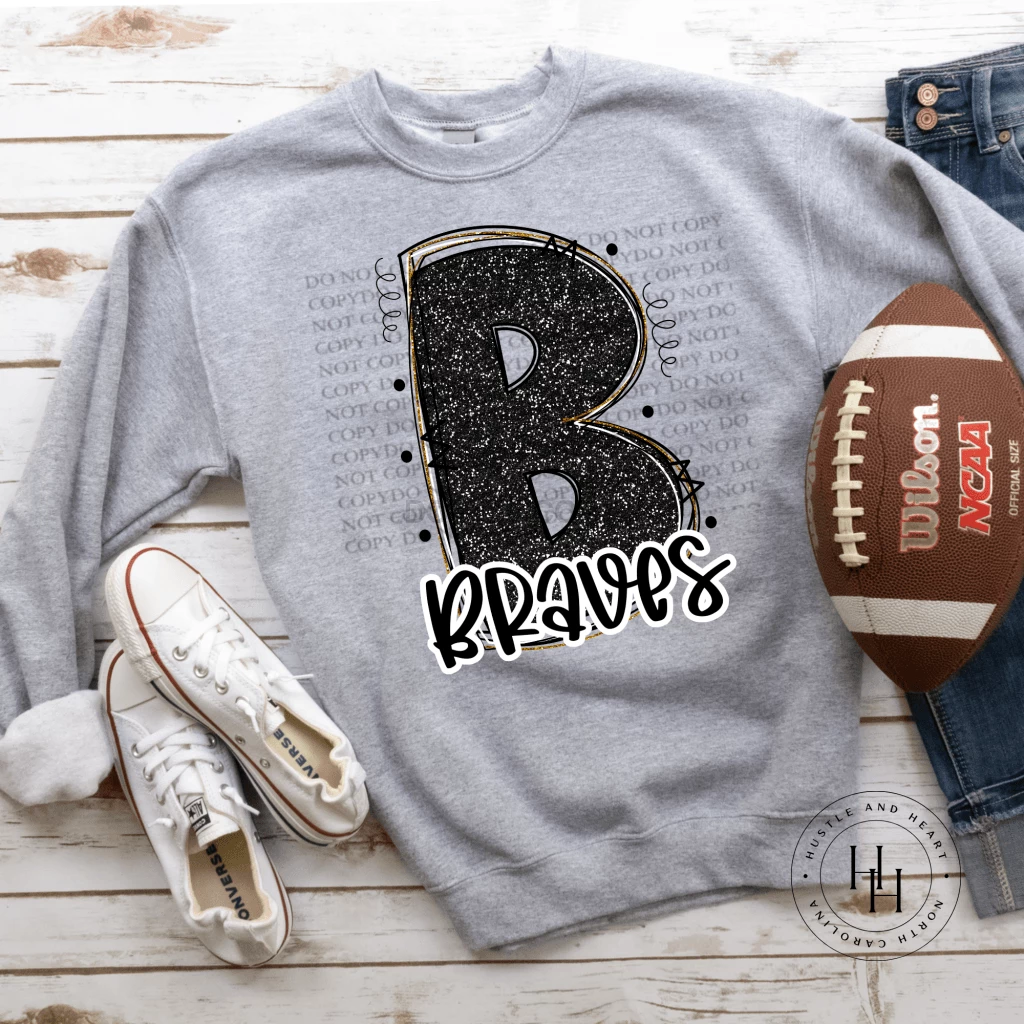 Hustle & Heart NC Braves Black/Gold Glitter Varsity Doodle