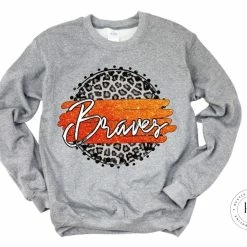 Hustle & Heart NC Faux Glitter Leopard Circle Designs Braves Orange/White With Black Outline