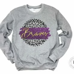 Hustle & Heart NC Faux Glitter Leopard Circle Designs Braves Purple And Gold