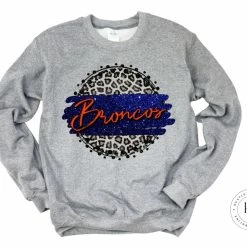 Hustle & Heart NC Faux Glitter Leopard Circle Designs Broncos Blue/Orange