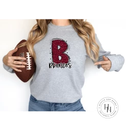 Hustle & Heart NC Broncos Maroon Glitter Varsity Doodle School Doodle Designs