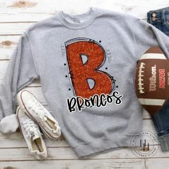 Hustle & Heart NC Broncos Orange/Navy Glitter Varsity Doodle School Doodle Designs