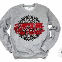 Hustle & Heart NC Buffaloes Red/Black With White Outline Faux Glitter Leopard Circle Designs