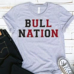Hustle And Heart NC Faux Chenille And Glitter Letter Patch Tees Bull Nation Black/Red Faux Chenille Letters Graphic Tee