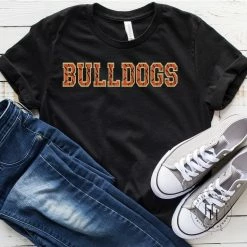 Hustle And Heart NC Bulldogs Basketball/Gold Glitter Faux Chenille Letters Graphic Tee Basketball Designs