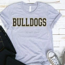 Hustle And Heart NC BULLDOGS Black/Gold Faux Chenille Letters Graphic Tee Faux Chenille And Glitter Letter Patch Tees