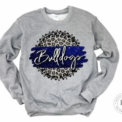 Hustle & Heart NC Bulldogs Blue And White Faux Glitter Leopard Circle Designs