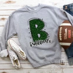 Hustle & Heart NC School Doodle Designs Bulldogs Green Glitter Varsity Doodle