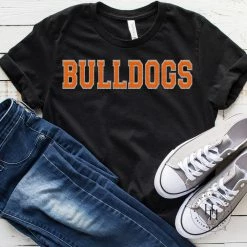 Hustle And Heart NC Bulldogs Orange Faux Chenille Letters Graphic Tee Faux Chenille And Glitter Letter Patch Tees