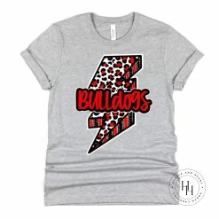 Hustle And Heart NC Bulldogs Red/Black Bolt Graphic Tee Faux Chenille And Glitter Letter Patch Tees